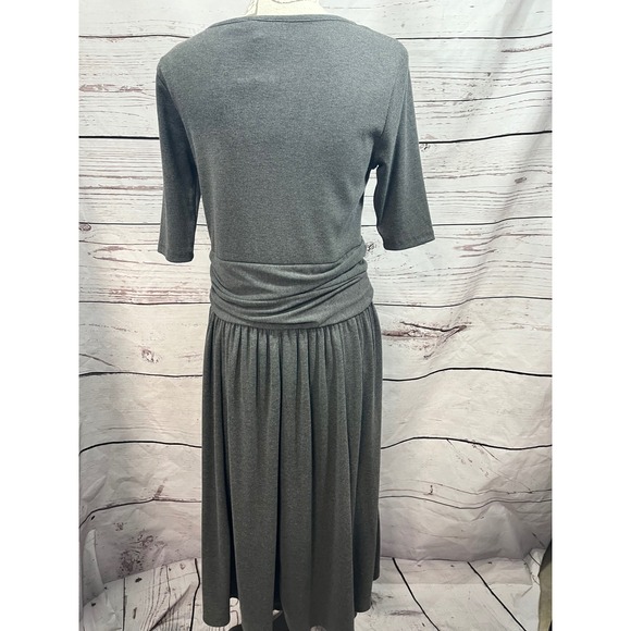 Dalia Gray Midi Dress Elbow‎ Sleeve Ruched Waist Career Casual - Picture 2 of 5